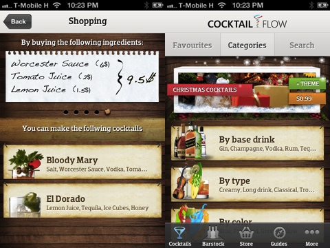 cocktail flow app shopping list