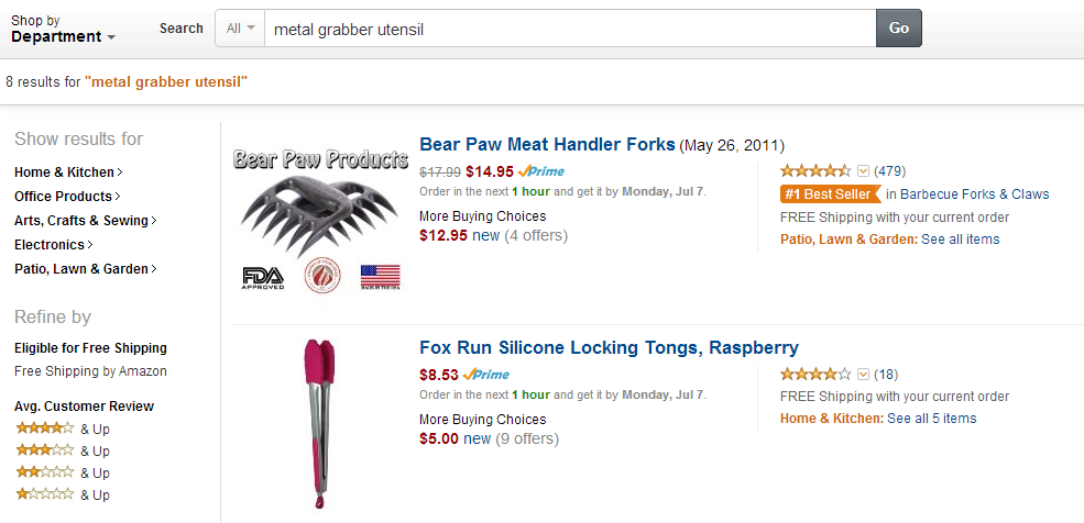 amazon search result for metal grabber utensil